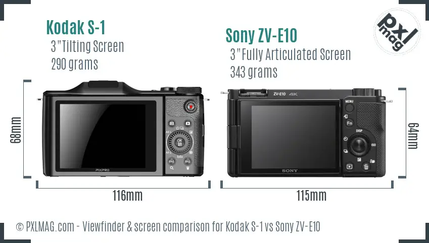 Kodak S-1 vs Sony ZV-E10 Screen and Viewfinder comparison