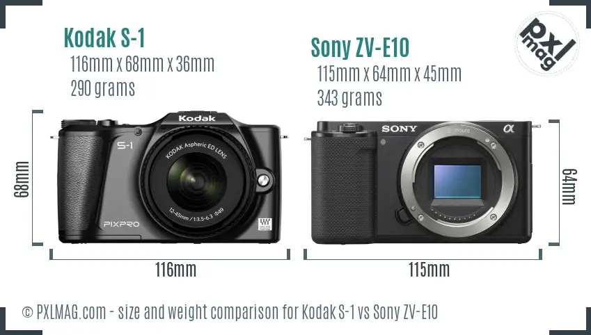 Kodak S-1 vs Sony ZV-E10 size comparison
