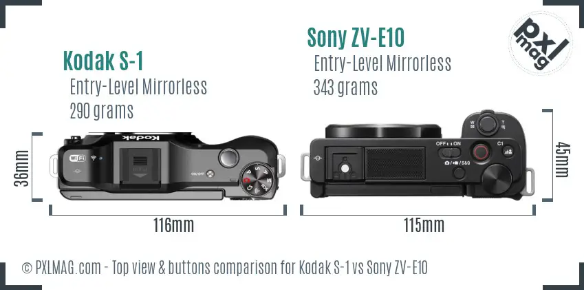 Kodak S-1 vs Sony ZV-E10 top view buttons comparison
