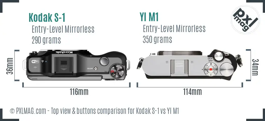 Kodak S-1 vs YI M1 top view buttons comparison