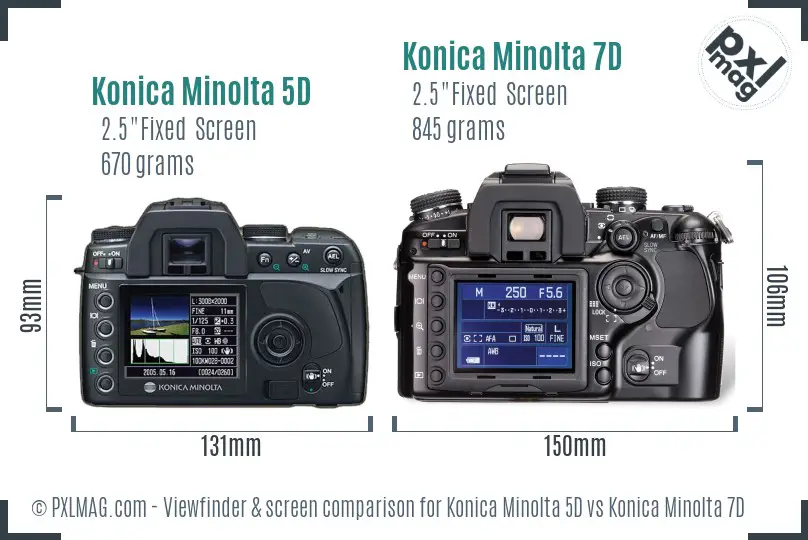 Konica Minolta 5D vs Konica Minolta 7D Screen and Viewfinder comparison