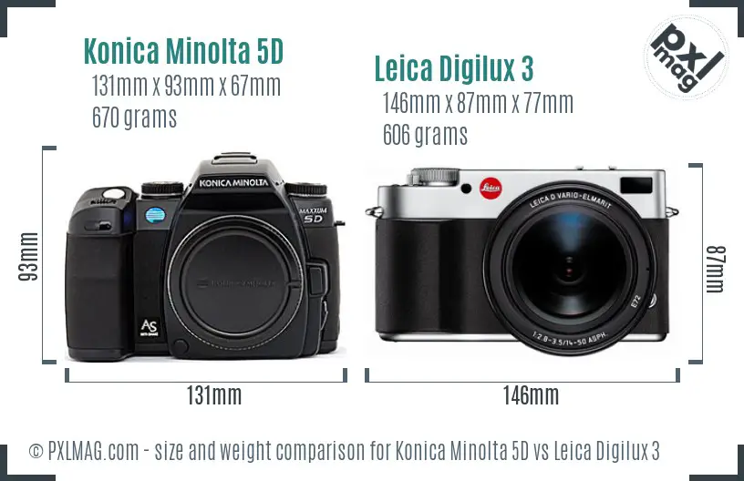 Konica Minolta 5D vs Leica Digilux 3 size comparison