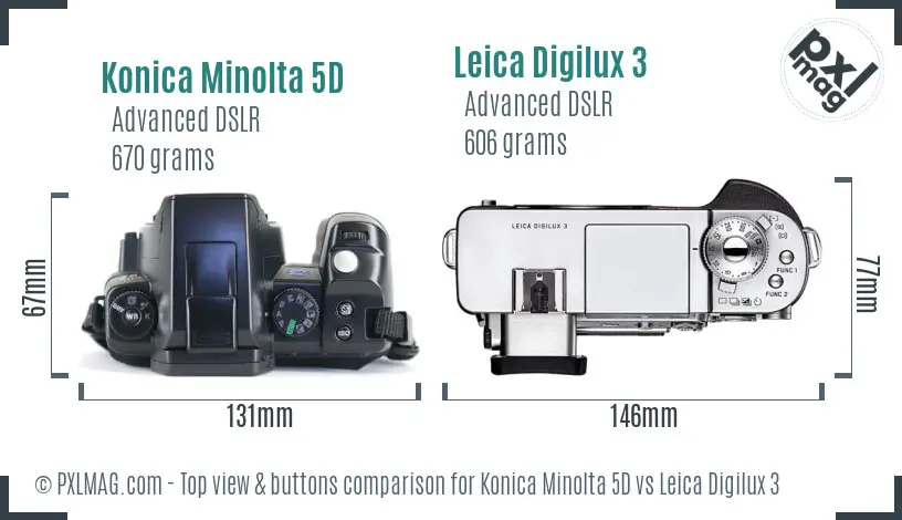 Konica Minolta 5D vs Leica Digilux 3 top view buttons comparison