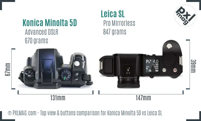 Konica Minolta 5D vs Leica SL top view buttons comparison Konica Minolta 5D vs Leica SL top view buttons comparison