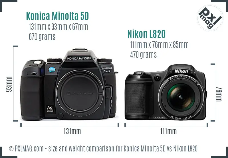 Konica Minolta 5D vs Nikon L820 size comparison
