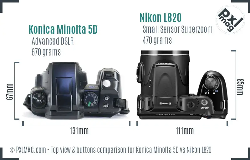 Konica Minolta 5D vs Nikon L820 top view buttons comparison