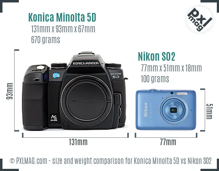 Konica Minolta 5D vs Nikon S02 size comparison