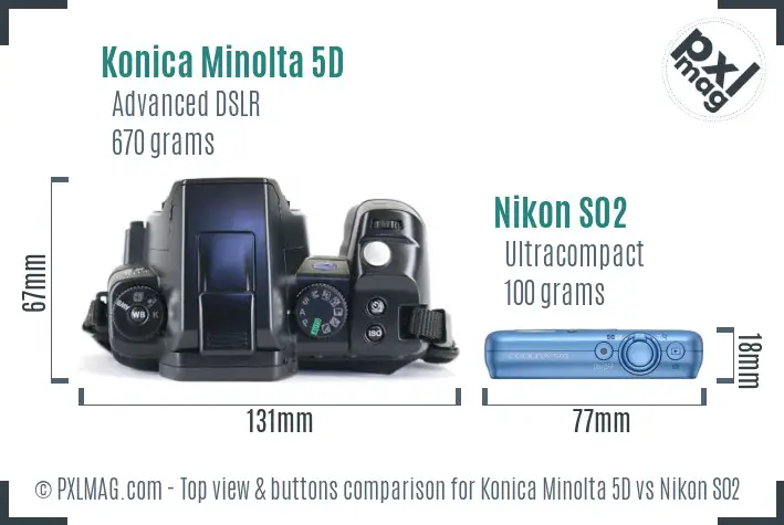 Konica Minolta 5D vs Nikon S02 top view buttons comparison