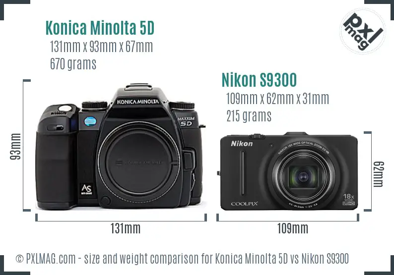 Konica Minolta 5D vs Nikon S9300 size comparison