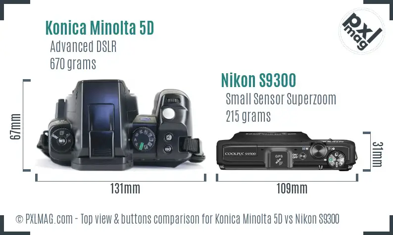 Konica Minolta 5D vs Nikon S9300 top view buttons comparison