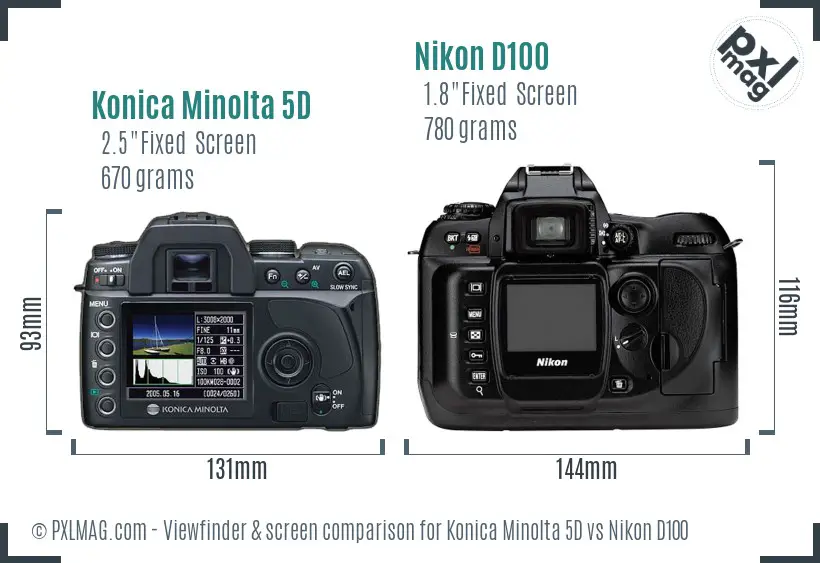 Konica Minolta 5D vs Nikon D100 Screen and Viewfinder comparison