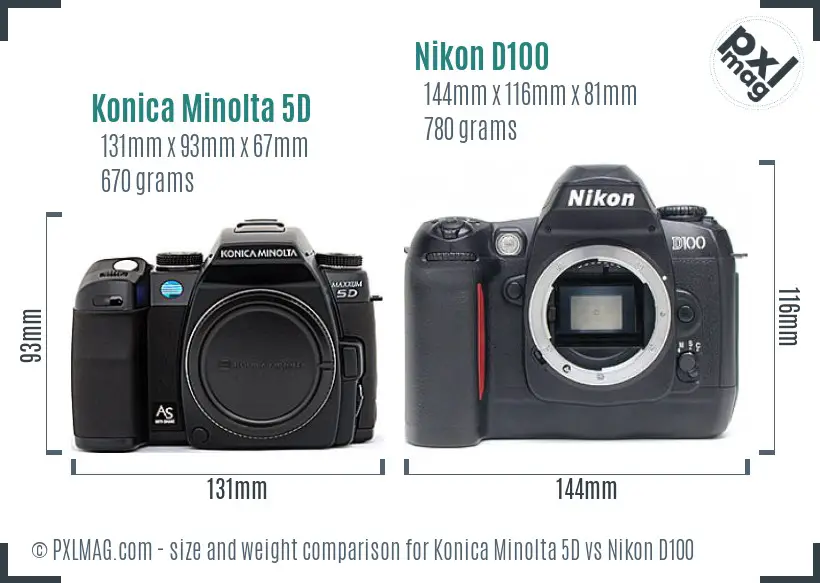 Konica Minolta 5D vs Nikon D100 size comparison