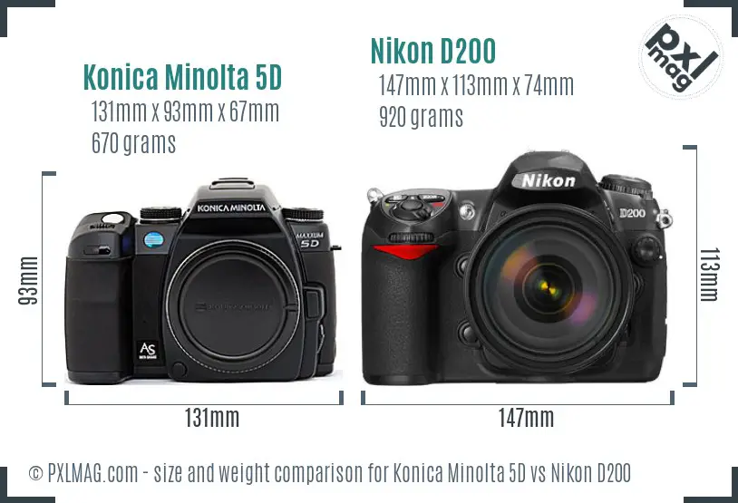 Konica Minolta 5D vs Nikon D200 size comparison