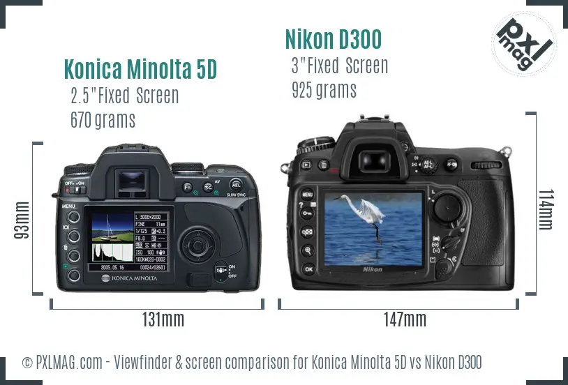 Konica Minolta 5D vs Nikon D300 Screen and Viewfinder comparison