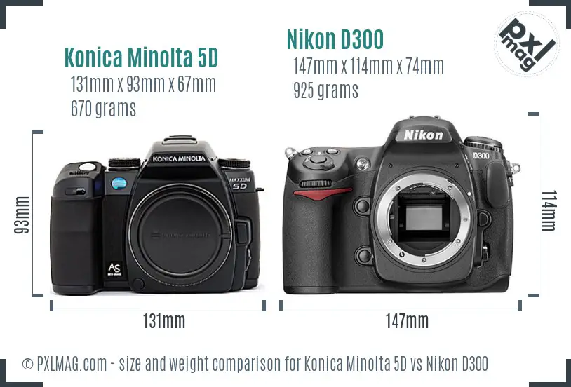 Konica Minolta 5D vs Nikon D300 size comparison