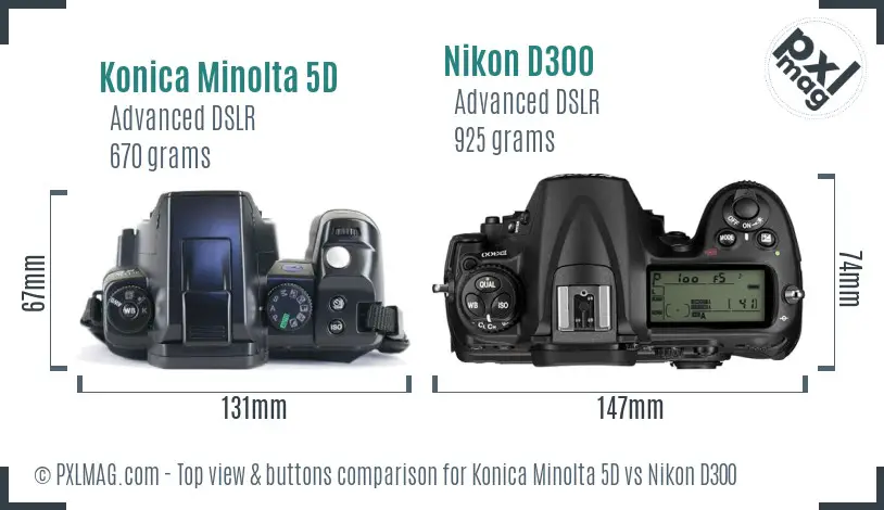 Konica Minolta 5D vs Nikon D300 top view buttons comparison