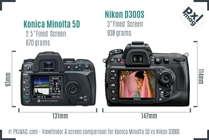 Konica Minolta 5D vs Nikon D300S Screen and Viewfinder comparison