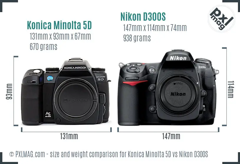 Konica Minolta 5D vs Nikon D300S size comparison