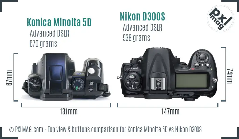 Konica Minolta 5D vs Nikon D300S top view buttons comparison