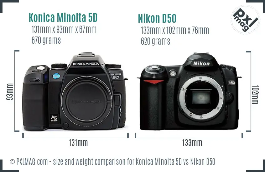 Konica Minolta 5D vs Nikon D50 size comparison