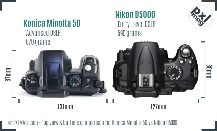Konica Minolta 5D vs Nikon D5000 top view buttons comparison