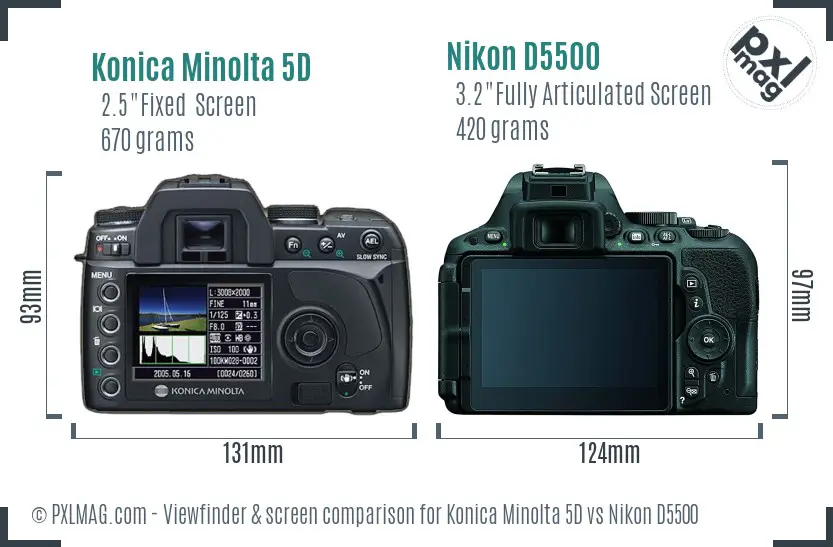 Konica Minolta 5D vs Nikon D5500 Screen and Viewfinder comparison