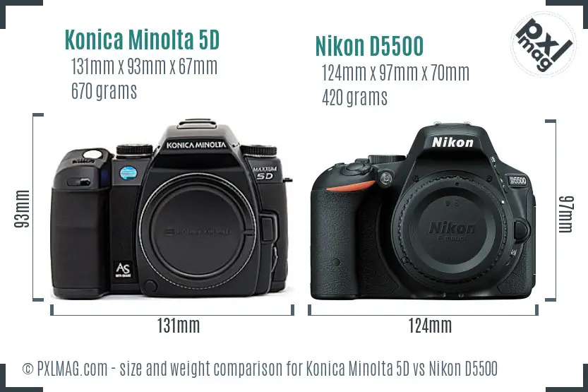 Konica Minolta 5D vs Nikon D5500 size comparison