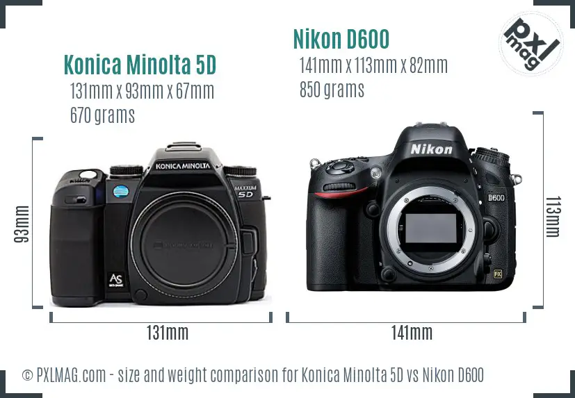 Konica Minolta 5D vs Nikon D600 size comparison