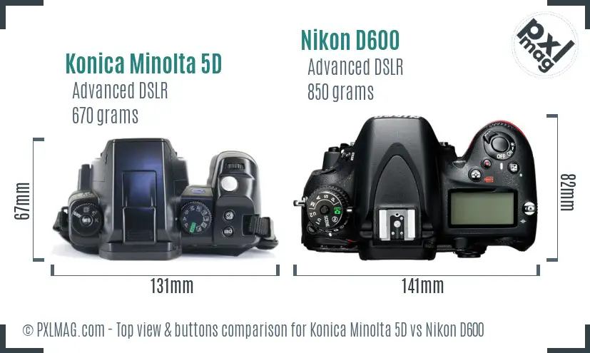 Konica Minolta 5D vs Nikon D600 top view buttons comparison