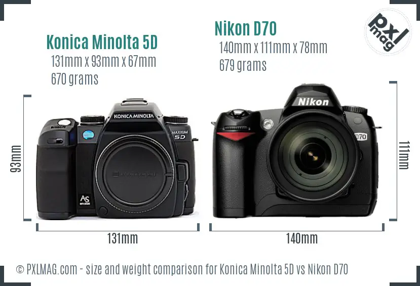Konica Minolta 5D vs Nikon D70 size comparison