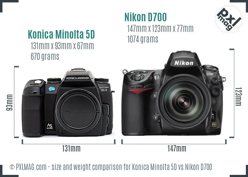Konica Minolta 5D vs Nikon D700 size comparison
