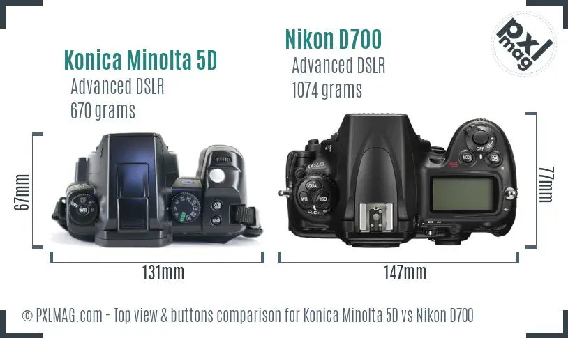 Konica Minolta 5D vs Nikon D700 top view buttons comparison