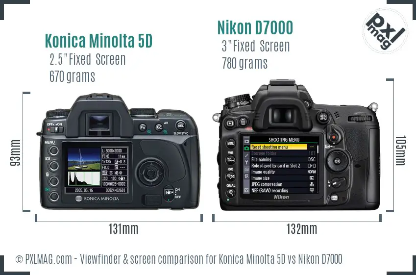 Konica Minolta 5D vs Nikon D7000 Screen and Viewfinder comparison