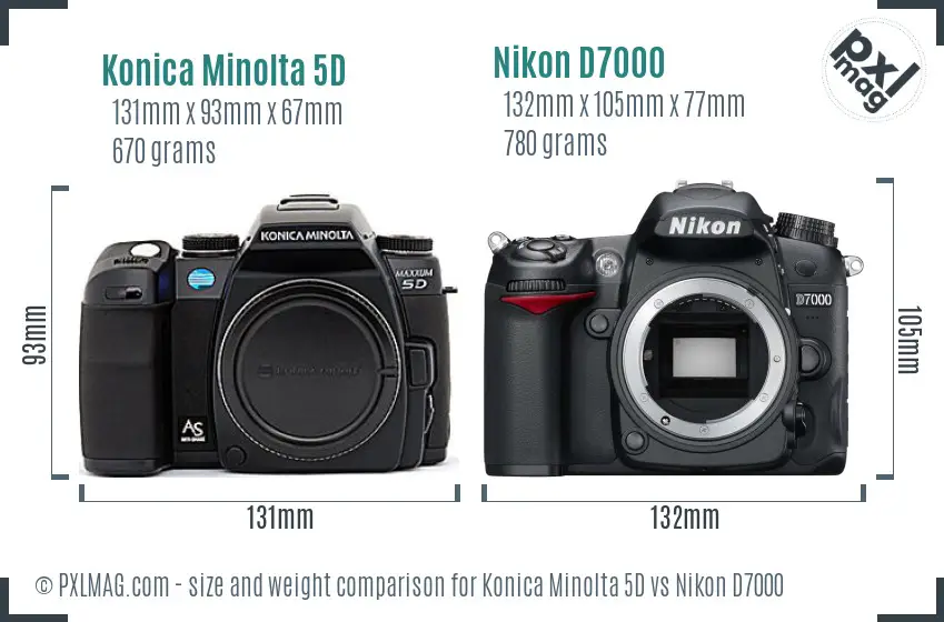 Konica Minolta 5D vs Nikon D7000 size comparison