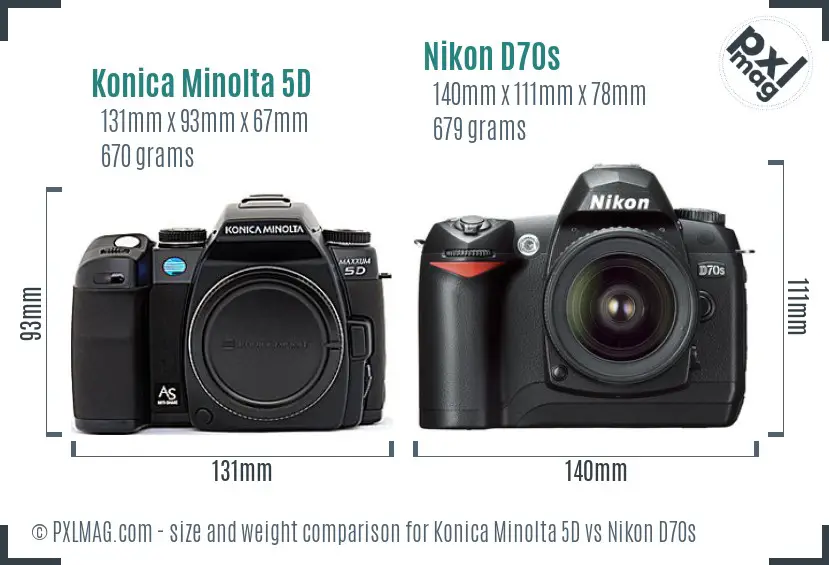 Konica Minolta 5D vs Nikon D70s size comparison