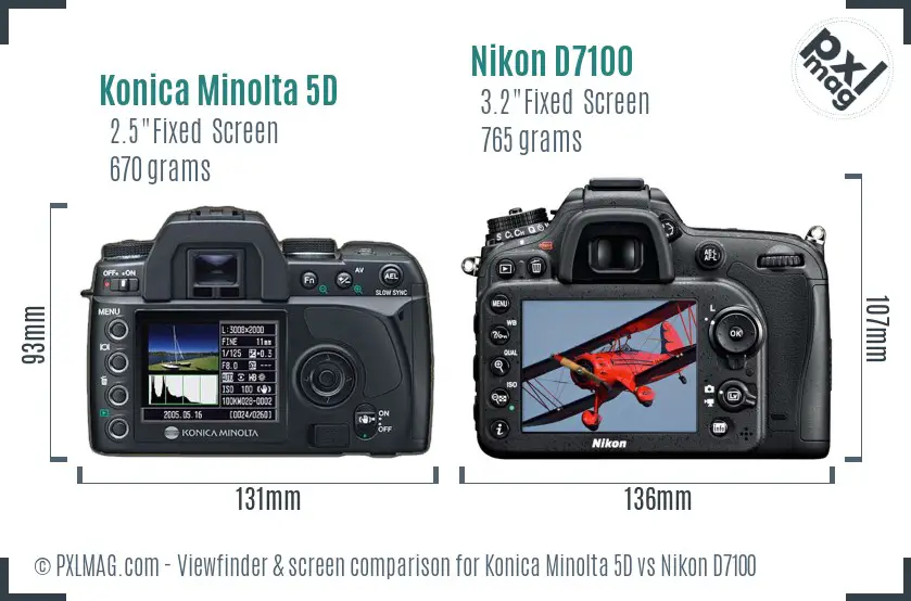 Konica Minolta 5D vs Nikon D7100 Screen and Viewfinder comparison