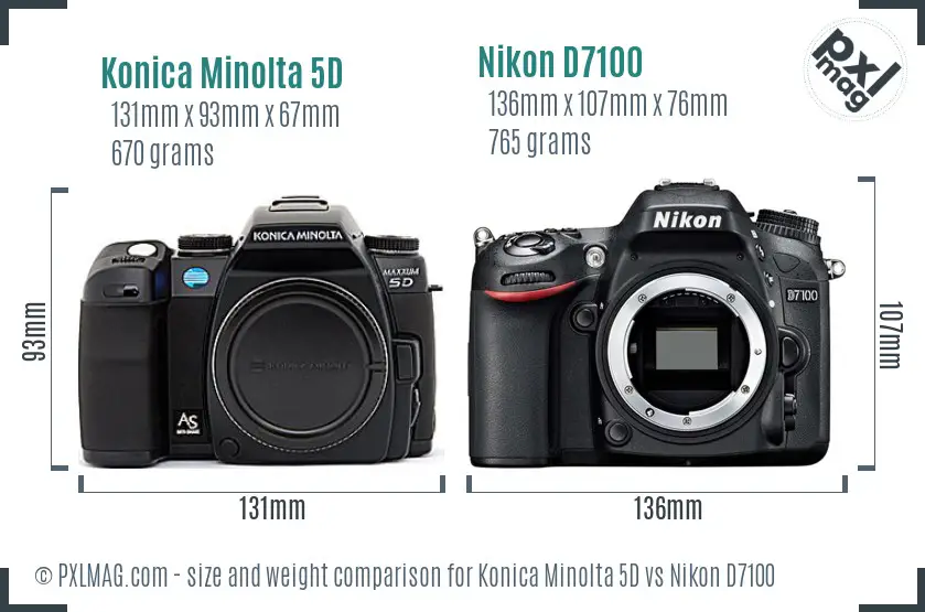 Konica Minolta 5D vs Nikon D7100 size comparison