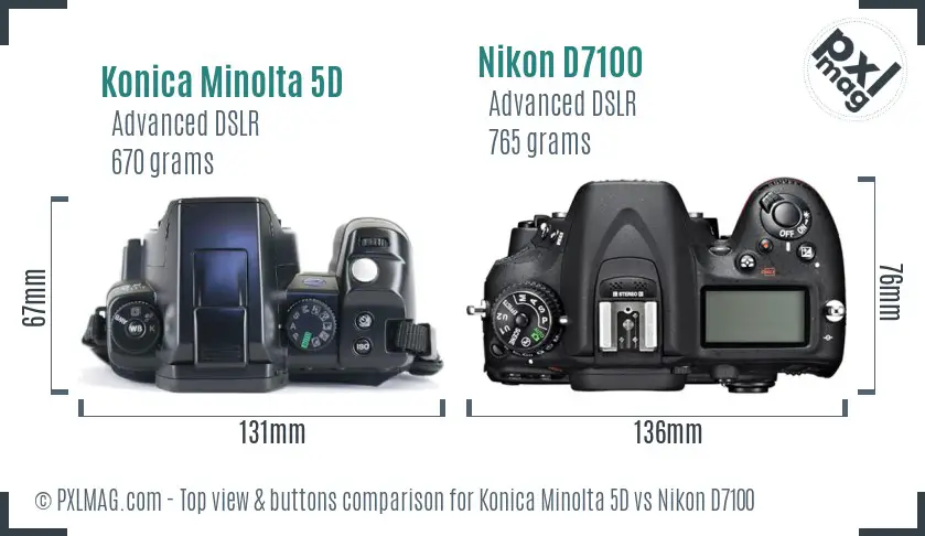 Konica Minolta 5D vs Nikon D7100 top view buttons comparison