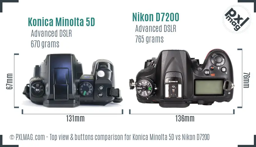 Konica Minolta 5D vs Nikon D7200 top view buttons comparison