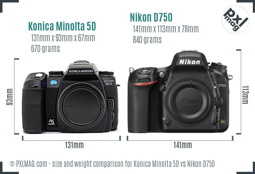 Konica Minolta 5D vs Nikon D750 size comparison