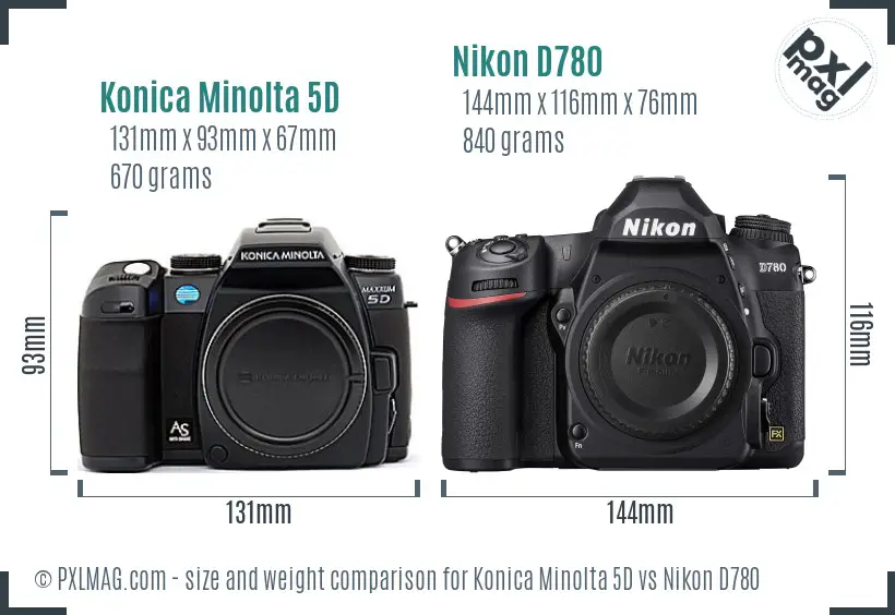 Konica Minolta 5D vs Nikon D780 size comparison
