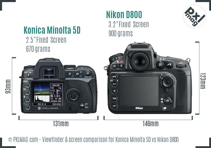 Konica Minolta 5D vs Nikon D800 Screen and Viewfinder comparison