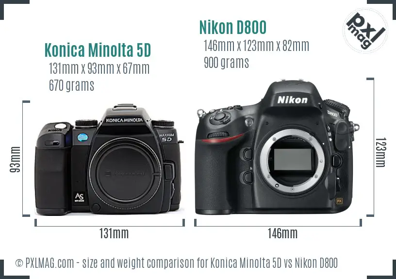 Konica Minolta 5D vs Nikon D800 size comparison
