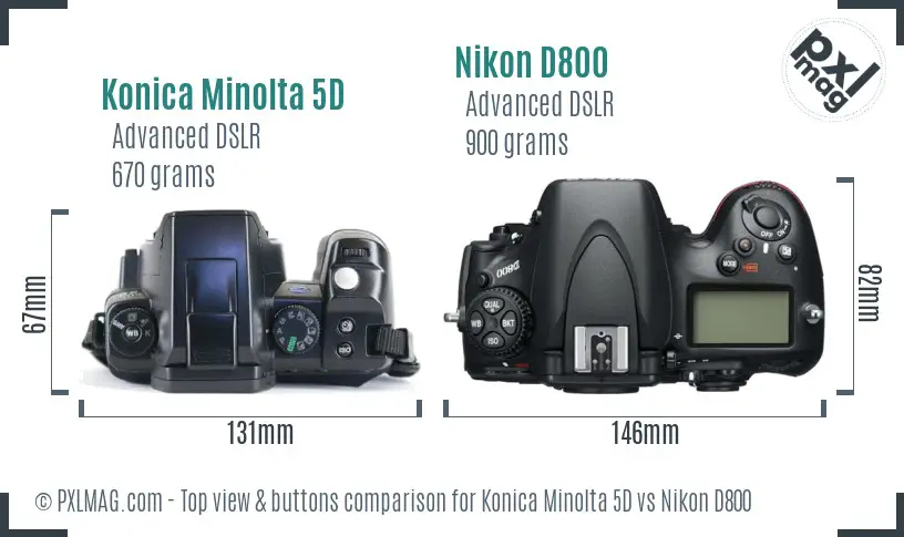 Konica Minolta 5D vs Nikon D800 top view buttons comparison