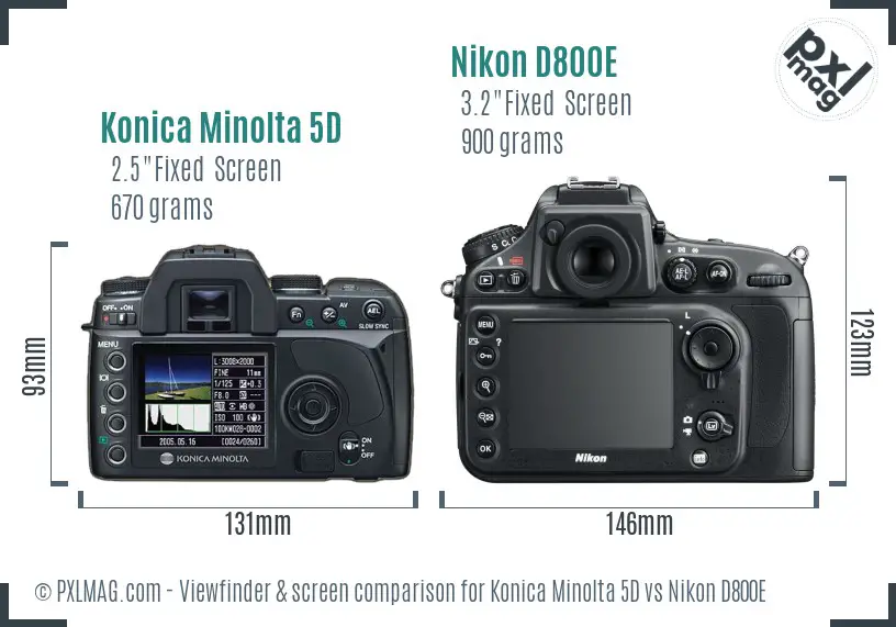 Konica Minolta 5D vs Nikon D800E Screen and Viewfinder comparison