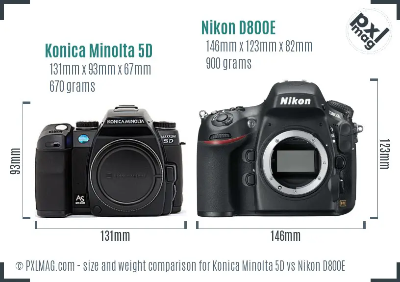 Konica Minolta 5D vs Nikon D800E size comparison