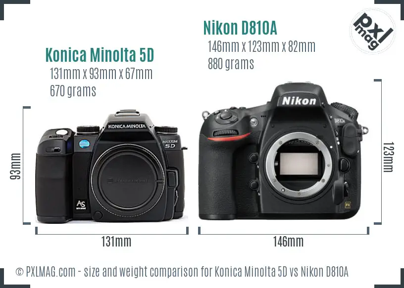 Konica Minolta 5D vs Nikon D810A size comparison