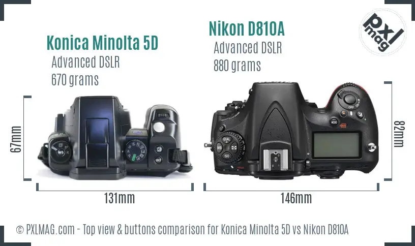 Konica Minolta 5D vs Nikon D810A top view buttons comparison
