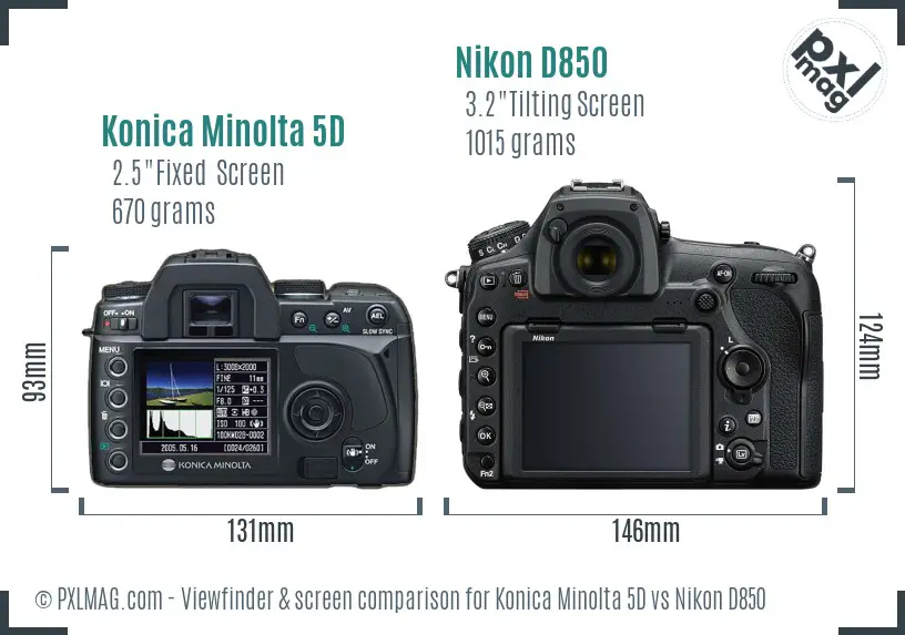 Konica Minolta 5D vs Nikon D850 Screen and Viewfinder comparison
