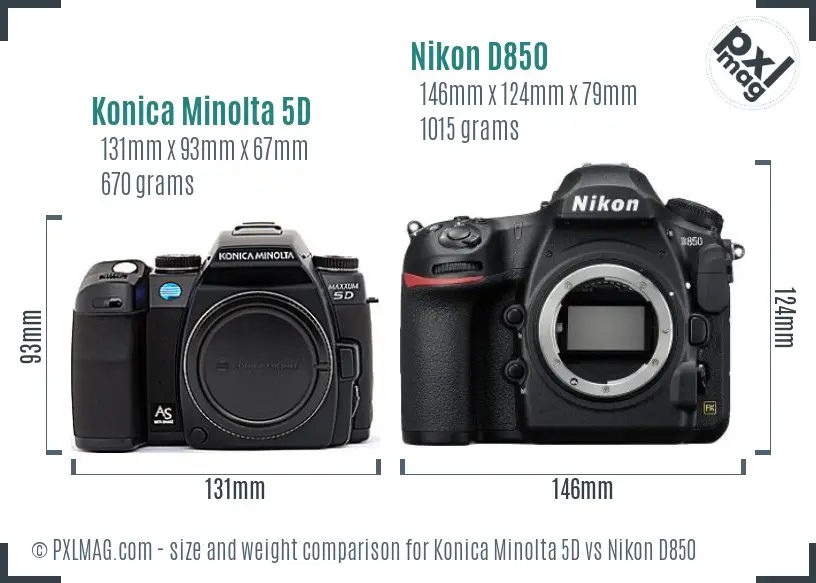 Konica Minolta 5D vs Nikon D850 size comparison